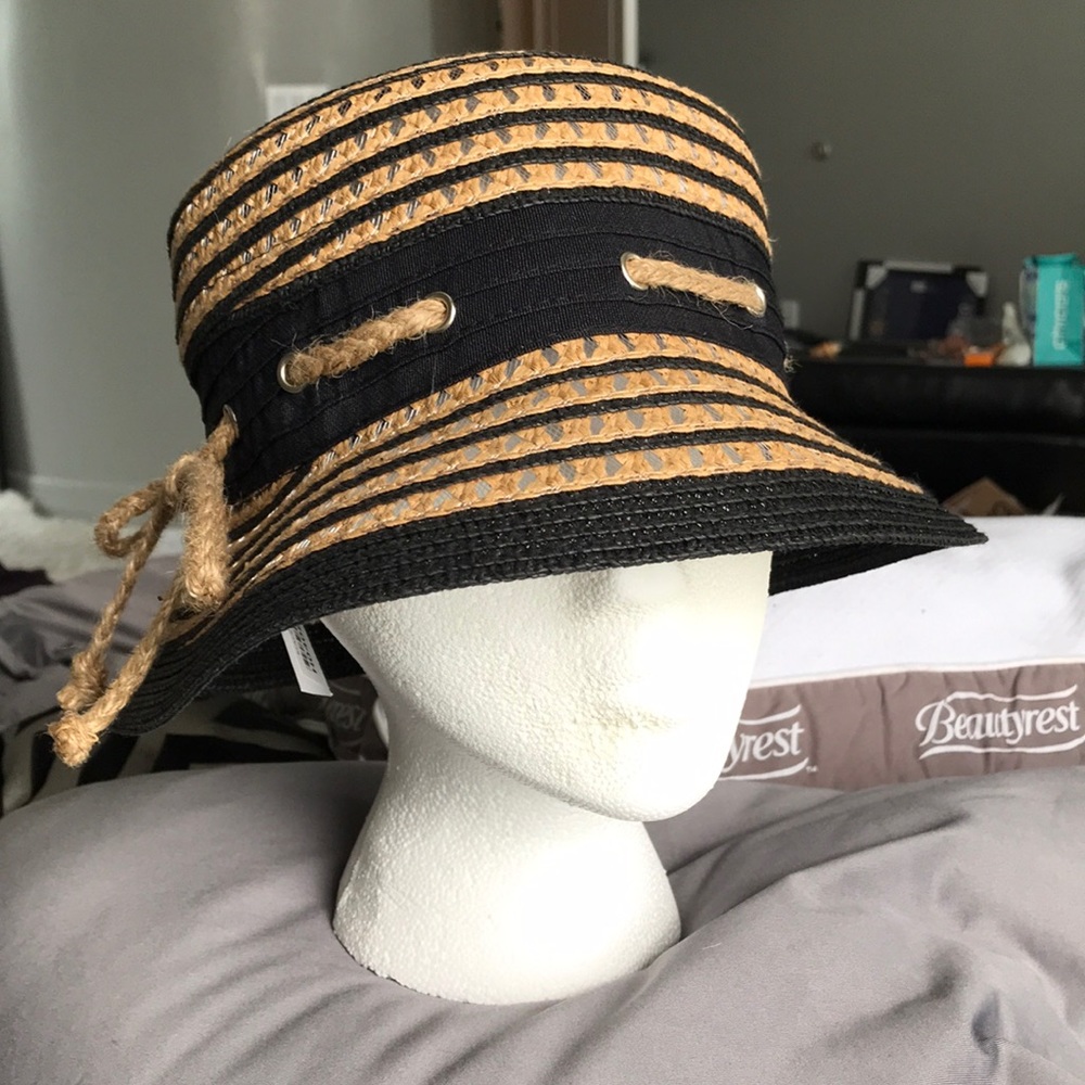 Black&Tan nautical rope PACKABLE bucket hat Med